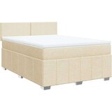 vidaXL Box spring postelja z vzmetnico krem 140x200 cm blago | Shoptok.si