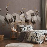  Foto tapeta - Crane dance – bright silhouettes of birds against a warm grey background with texture 490x350 Samoljepljiva | shoptok.hr
