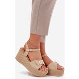 Boto Wedge Heeled Sandals With Buckle Khaki Liniella | Shoptok.si