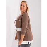 Fashion Hunters Brown cotton blouse of a larger size with a pocket | Shoptok.si