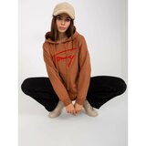Fashion Hunters Light brown long patch kangaroo sweatshirt with a hood Cene