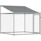 vidaXL Pasji boks s streho in vrati siv 10x2x2 m pocinkano jeklo | Shoptok.si