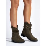Shelvt Dark green ruffled suede ankle boots | Shoptok.si
