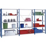 eurokraft pro Sestavljiv skladiščni regal, modra regalna stojala, pocinkana polica, VxŠ 2500 x 1300 mm, osnovni regal, globina 400 mm | Shoptok.si