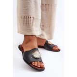 Zazoo 2938 Leather Flat Sandals With Ornament Black Cene