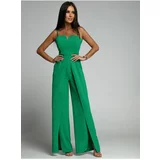 Fasardi Elegant green jumpsuit with straps and slits