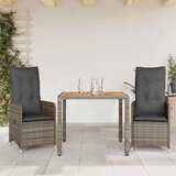 vidaXL vrtna bistro garnitura 3-delna z blazinami siv poli ratan | Shoptok.si