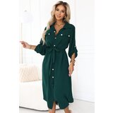 numoco basic 531-7 Midi shirt dress with gold buttons and tie detail - green | Shoptok.si