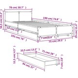  Okvir kreveta s ladicama siva boja hrasta 75 x 190 cm drveni | shoptok.hr
