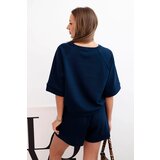 Kesi Włoski Women's butter set with a short-sleeved blouse and shorts with an elastic band navy blue | shoptok.hr