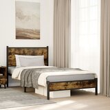 Maison Chic Kovinski Posteljni okvir - Enojna postelja - Postelja za odrasle brez vzmetnice dimljen hrast 100x200cm, (21694223) | Shoptok.si