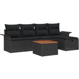 vidaXL Set vrtnega kavča s 6 kosi in blazinami, črn poli ratan, 2-sedežni vrtni kavč s shrambo in blazinami, črn poli ratan | Shoptok.si