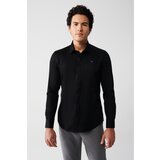 Avva Men's Black 100% Cotton Classic Collar Slim Fit Slim Fit Satin Shirt Cene