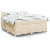 vidaXL Box spring postelja z vzmetnico krem 200x200 cm blago, (21302421) | Shoptok.si
