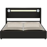 Lumor Postelja s predalom 160x200 cm iz umetnega usnja, LED, Bluetooth, USB priključki in letvičastim okvirjem - črna, (22150889) | Shoptok.si