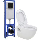 vidaXL Viseča WC školjka z vgradnim visokim kotličkom keramična Cene