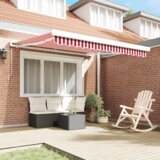 vidaXL ročna retraktibilna tenda rdeče in bele črte 350x250 cm | Shoptok.si