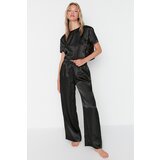 Trendyol Black Lace Detailed Satin Woven Pajamas Set Cene