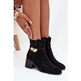 Boto Fleece lined women's ankle boots with gold decoration on block heel black Sarona | shoptok.hr
