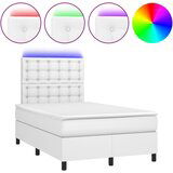 Maison Chic Box spring postelja - Vzmetna postelja z vzmetnico LED bela 120x200cm umetno usnje SL21963, (21892512) | Shoptok.si