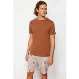 Trendyol Men's Brown Regular Fit Printed Knitted Pajamas Set