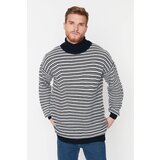 Trendyol Navy Blue Men's Oversize Fit Turtleneck Striped Knitwear Sweater Cene