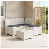 vidaXL Dvosjedni vrtni sofa s jastucima u ratan izgledu 3-sjedalo PP - Bijela Sofa + srednji + kutni s svijetlosivim jastučićem | shoptok.hr