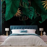 Foto tapeta - Jungle and composition - motif of green and golden leaves on a black background 150x105 | shoptok.hr