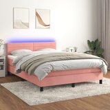 The Living Store Box spring postelja z vzmetnico LED roza 80x200 cm žamet - Box Spring Postelja, (21490442) Cene