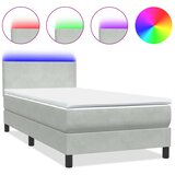 Box Spring krevet s madracem i LED svijetlo sivi 90x220 cm baršun | shoptok.hr