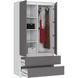 AKORD Garderobna Omara, 2 Vrata In 2 Predala, Bela/Siva, (5000331733) | Shoptok.si