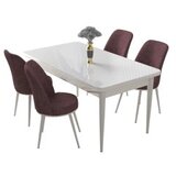 Hanah home nil - white, dusty rose whitedusty rose dining table & chairs set (5 pieces) | Eponuda.com