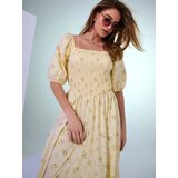 Sinsay Pamučna midi haljina s puf rukavima s cvjetnim uzorkom | shoptok.hr