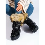 VINCEZA Black snow boots with Shelovet fur