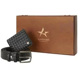 ALTINYILDIZ CLASSICS Men's Black Special Wooden Gift Boxed Belt - Card Holder Accessory Set Groom's Pack