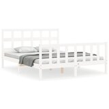 The Living Store Posteljni okvir z vzglavjem bel trden les - Posteljni Okvir, (21524092) | Shoptok.si