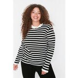 Trendyol Curve Black Striped Crew Neck Knitwear Sweater Cene