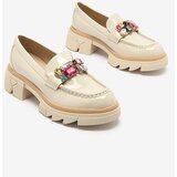 Resti Lacquered cream moccasins with colorful stones Sarin | ePonuda.com