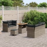 vidaXL Set od 8 komada vrtnih sofa s jastučićima Siva Poli Ratan Acacia | shoptok.hr