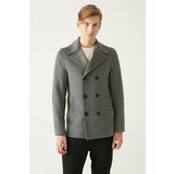 Avva Men's Anthracite Double Breasted Collar Woolen Cachet Comfort Fit Relaxed Cut Coat cene