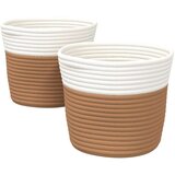 vidaXL Košara za shranjevanje 2 kosa rjava in bela Ø24x18 cm bombaž | Shoptok.si
