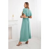 Kesi Włoski Long dress with a decorative belt dark mint | Shoptok.si