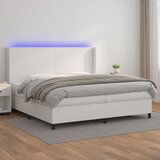 The Living Store Box spring postelja z vzmetnico LED bela 200x200cm umetno usnje - Box Spring Postelja, (21437683) Cene