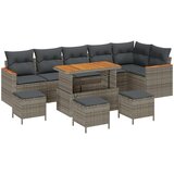 vidaXL set vrtnih sofa od 10 komada s jastučićima sivi poly rattan akacija, set vrtnih blagovaonica od 4 komada s jastučićima sivi poly rattan akacija | shoptok.hr