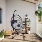 vidaXL Viseća stolica jaje s postoljem sivi od ratana i čelika | shoptok.hr