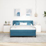 vidaXL Postelja z vzmetnico v temno modri barvi 160x200 cm iz žameta | Shoptok.si