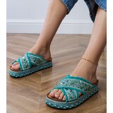 D/CEO Green flip-flops with rhinestones on straps Kelara | Shoptok.si