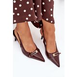 Boto Lacquered High Heel Pumps With Golden Buckle Chocolate Vivae | Shoptok.si