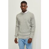 AC&Co / Altınyıldız Classics Men's Light Gray Standard Fit Regular Cut Crew Neck Jacquard Wool Knitwear Sweater Cene