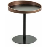 Kave Home Okrogla stranska mizica z mizno ploščo v orehovem dekorju ø 46 cm Kaori –